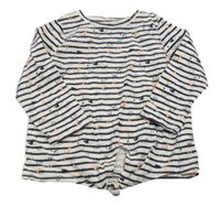 Bílo-tmavomodré pruhované triko se srdíčky Topolino