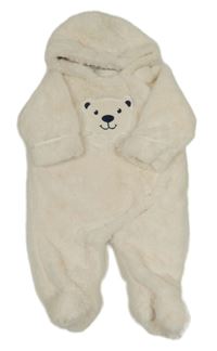 Smetanová chlupatá podšitá kombinéza s medvídkem a kapucí zn. Dopodopo