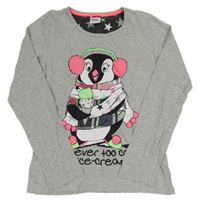 Šedé melírované pyžamové triko s tučňákem Yigga