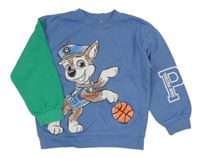 Modrá mikina se zeleným rukávem - Tlapková patrola