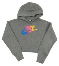 Šedá melírovaná crop mikina s logem a kapucí Nike