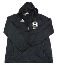Černá šusťáková sportovní bunda s potiskem a kapucí Adidas