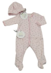 Nové - 2Set - Světlerůžový overal s mašličkami + čepice absorba 