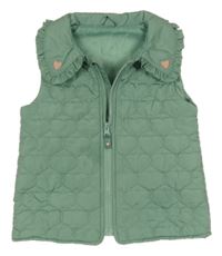 Zelená šusťáková prošívaná lehká zateplená vesta se srdíčky Dunnes