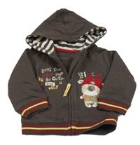 Hnědá propínací mikina s medvídkem, nápisem a kapucí 