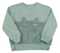 Zelenkavo-chlupatá mikina s jednorožcem George