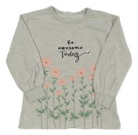 Šedá melírovaná mikina s nápisem a kytičkami H&M