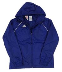 Tmavomodrá šusťáková jarní bunda s kapucí Adidas 