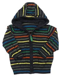 Černo-barevný pruhovaný propínací svetr s kapucí Mothercare