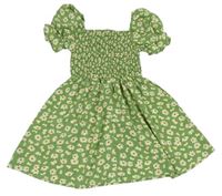 Zelené žabičkové šaty s kytičkami Shein