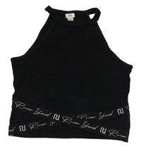 Černý žebrovaný crop top River Island