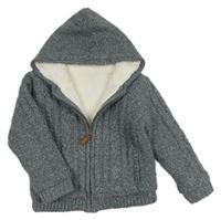 Šedý vzorovaný propínací zateplený vlněný svetr s kapucí Nutmeg