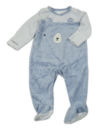 Světlemodro-bílý sametový overal s medvídkem Mothercare
