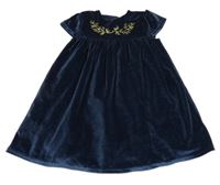 Tmavomodré sametové šaty s výšivkou So Cute