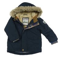 Tmavomodrá šusťáková zimní bunda s kapucí Next