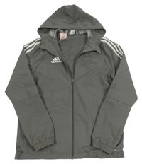 Šedá šusťáková sportovní bunda s logem a kapucí Adidas