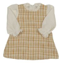 Béžovo-bílá kostkovaná halenková tunika se šifonem Shein