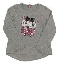 Šedé melírované triko se sovou z flitrů OVS