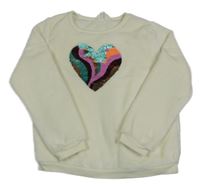 Smetanová chlupatá mikina se srdíčkem z překlápěcích flitrů H&M