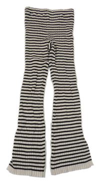 Smetanovo-černé pruhované žebrované flare kalhoty H&M