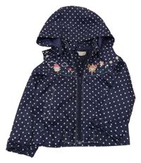 Tmavomodrá šusťáková puntíkatá bunda s obrázky a odepínací kapucí H&M