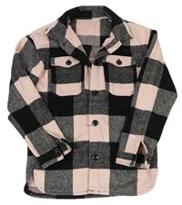 Světlerůžovo-černá kostkovaná vlněná košilová bunda H&M