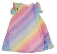 Barevné duhové žoržetové plisované šaty se stříbrnými hvězdičkami a volánky H&M