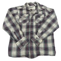 Šedo-bílo-petrolejovo-vínová kostkovaná košile LA REDOUTE