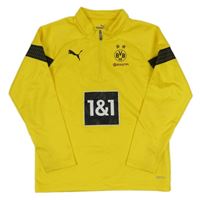 Tmavožluto-černé vzorované funkční sportovní mikinotriko s logem PUMA