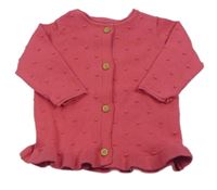 Jahodový 3D puntíkatý propínací svetr s volánkem F&F