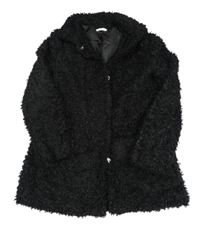 Černý huňatý podšitý kabát s límečkem H&M