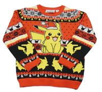 Červeno-černo-bílý vzorovaný svetr s Pikachu s vánočním motivem PRIMARK