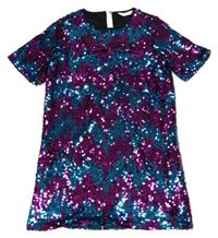 Černo-tyrkysovo-tmavorůžové tylové flitrové šaty PRIMARK