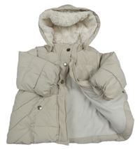 Světlebéžový prošívaný šusťákový zimní kabát s odepínací kapucí H&M