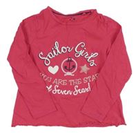 Tmavorůžové triko s nápisy a kotvou lupilu