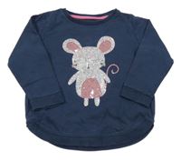 Tmavomodrá mikina s myškou z flitrů Bluezoo