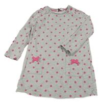 Šedo-tmavorůžové melírované puntíkaté teplákové šaty s mašlemi George