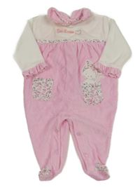 Růžovo-bílo/světlerůžový sametový overal s kočičkou a límečkem ellepi