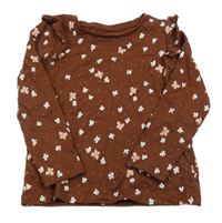 Čokoládové triko s motýlky a volánky C&A