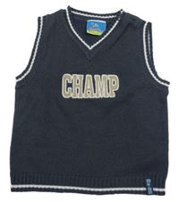 Tmavomodrošedá svetrová vesta s nápisem Topolino