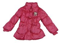 Tmavorůžová prošívaná šusťáková zimní bunda s kočičkou 