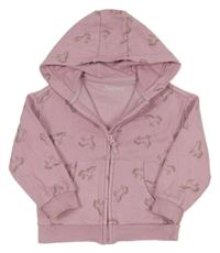 Lila puntíkatá propínací mikina s jednorožci a kapucí Nutmeg