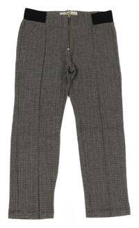 Černo-bílo-vínové kostkované crop kalhoty se zipem Zara