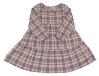 Světlešedo-starofialovo/růžové kostkované vzorované úpletové šaty POCOPIANO