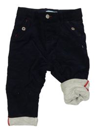 Tmavomodré vzorované chino manšestrovo/sametové podšité kalhoty OBaïBi