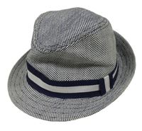 Tmavomodro-bílý kostkovaný/vzorovaný slaměný klobouk Dopodopo