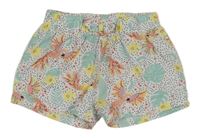 Bílo-černé puntíkaté kraťasy s papoušky a lístečky Kids