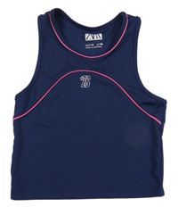 Tmavomodro/růžový sportovní crop top s písmenky ZARA