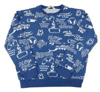 Tmavomodrá mikina s nápisy a ovladači a sluchátky H&M