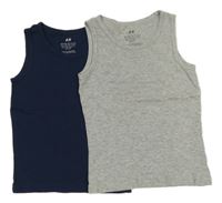 2x - Nátělník - Tmavomodrý, šedý melírovaný H&M